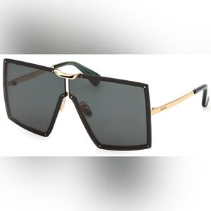 Max Mara Gold Green Shield Sunglasses - Sleek Oversized Women’s Shades NEW